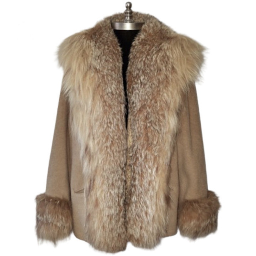 Vtg 50s 60s Wool Fox Fur Lamb  Lined Jacket Coat M